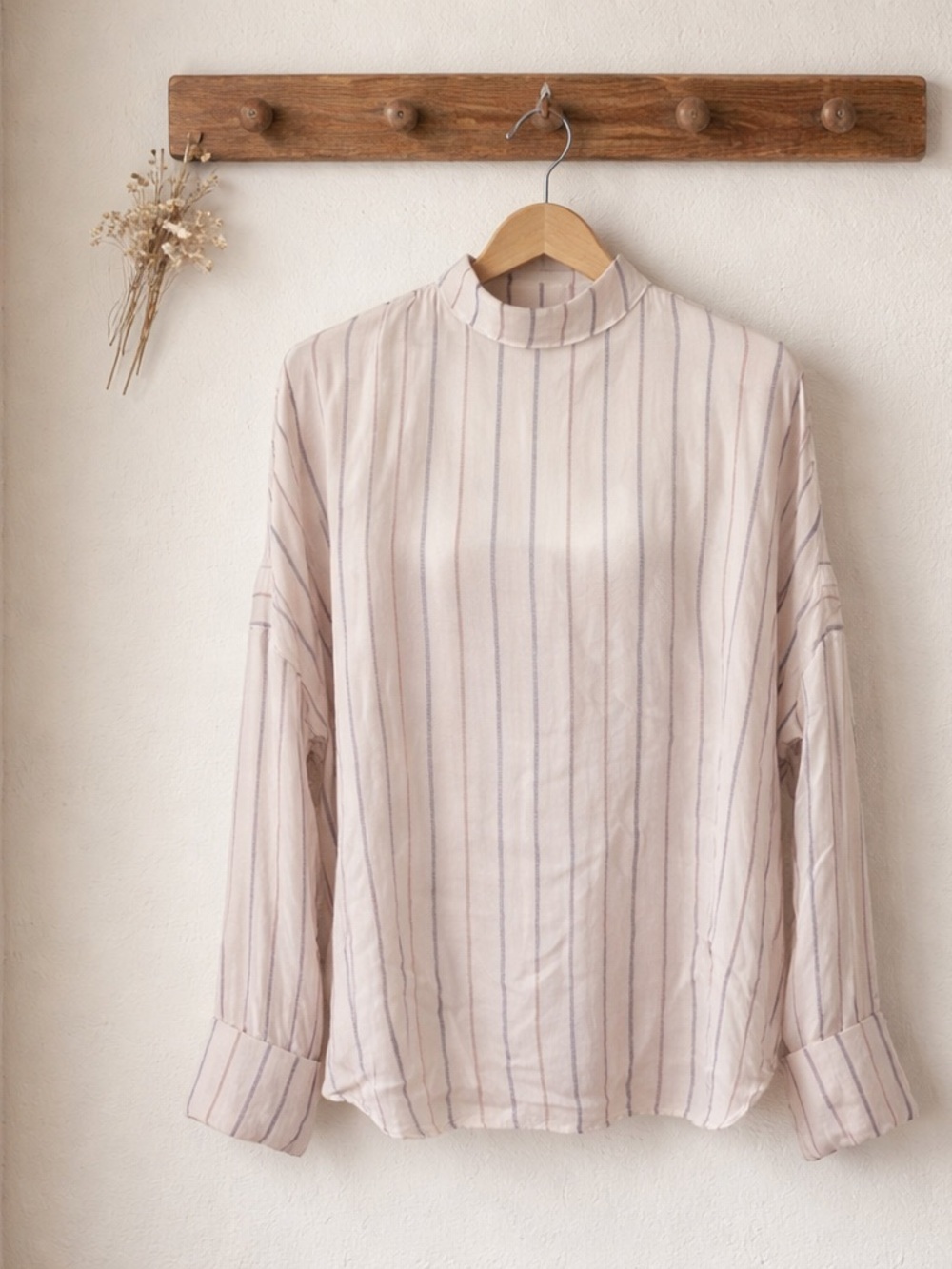 Free People Mock Neck Striped Button Shoulder Blouse